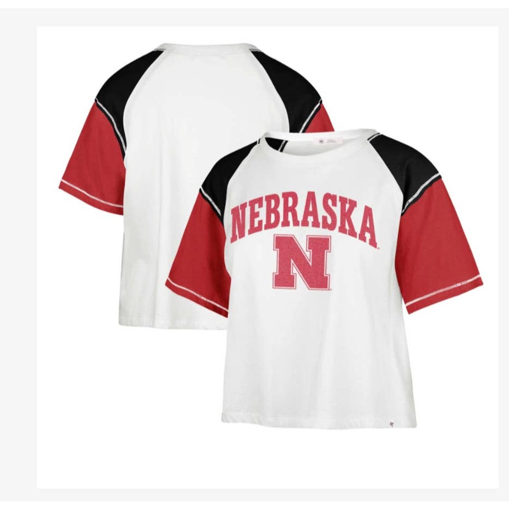 Women's '47 Sz: XXL White Nebraska Huskers Serenity Gia Cropped T-Shirt NWT